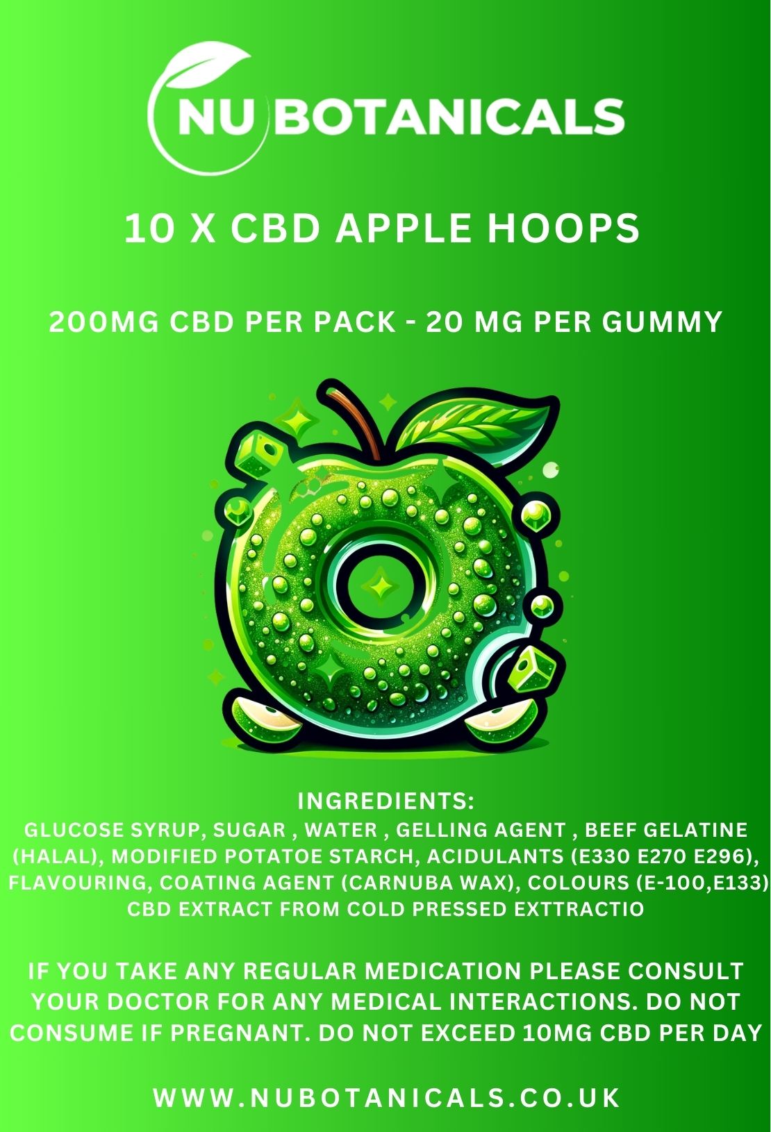 Nu Botanicals - 10 x 20mg CBD Gummy Apple Hoops