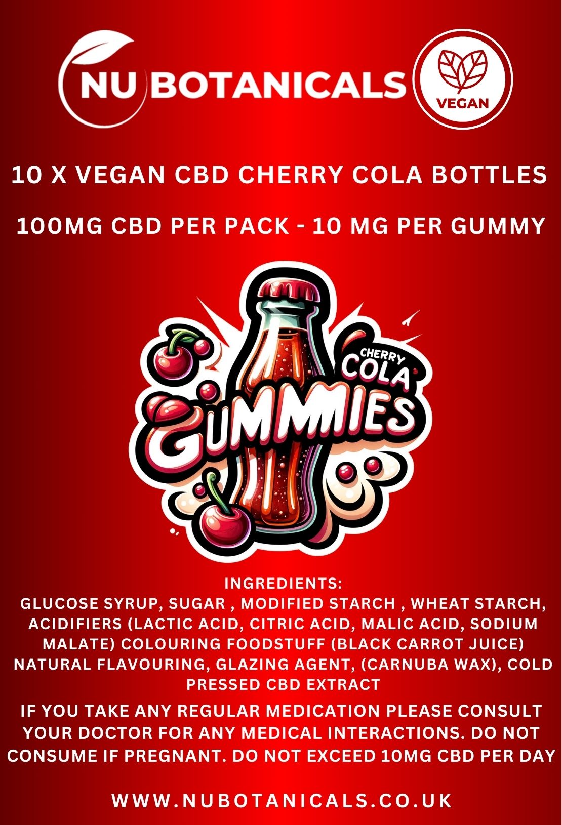 Nu Botanicals - 10 x 10mg CBD Vegan Cherry Cola Bottles