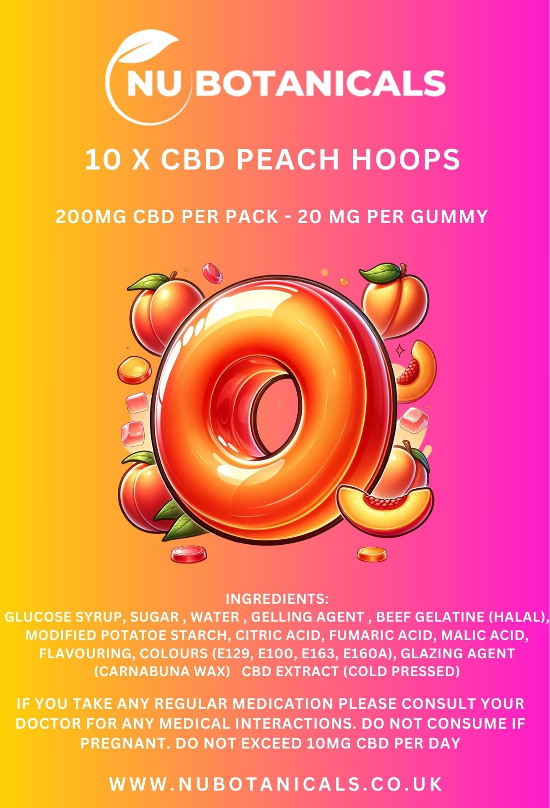 Nu Botanicals - 10 x 20mg CBD Peach Hoops
