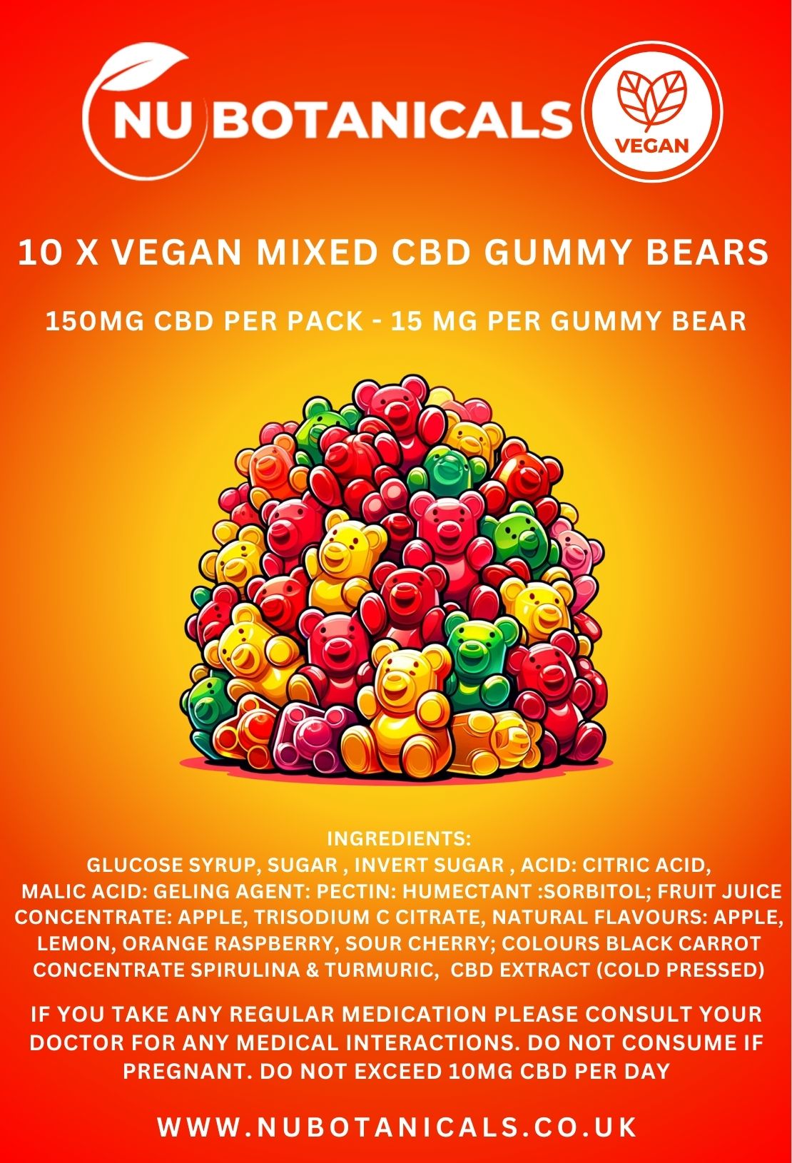 Nu Botanicals - 10 x 15mg CBD Vegan Gummy Bears